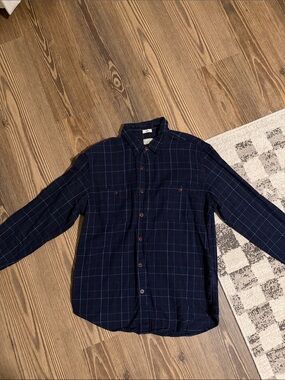 JCREW Men's Navy Windowpane Button-Down Shirt